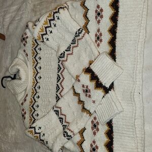 Evereve Cream Multicolor Patterned Turtleneck Sweater